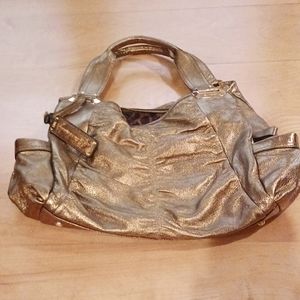 B Makowsky Bright Gold Metallic Large Hobo Bag NWOT